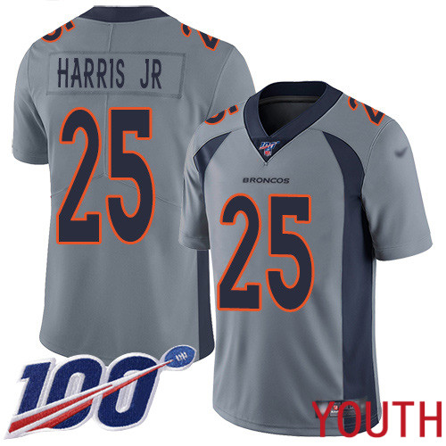 Youth Denver Broncos #25 Chris Harris Jr Limited Silver Inverted Legend 100th Season Football NFL Jersey->youth nfl jersey->Youth Jersey